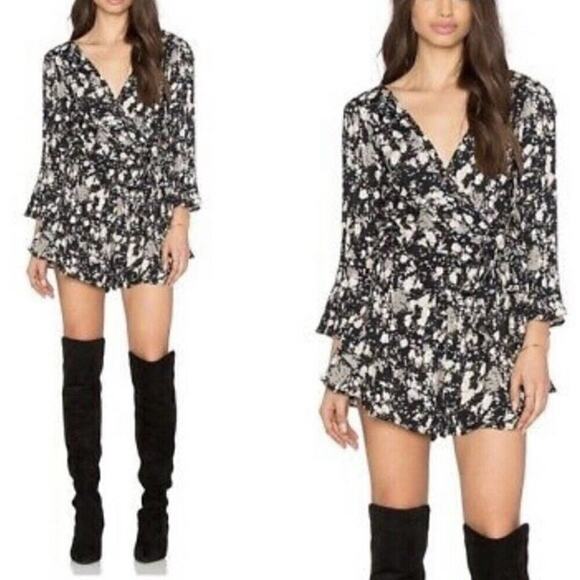 Free People All The Right Ruffles Romper in Ivory Black, Size XS‎ - Picture 11 of 16